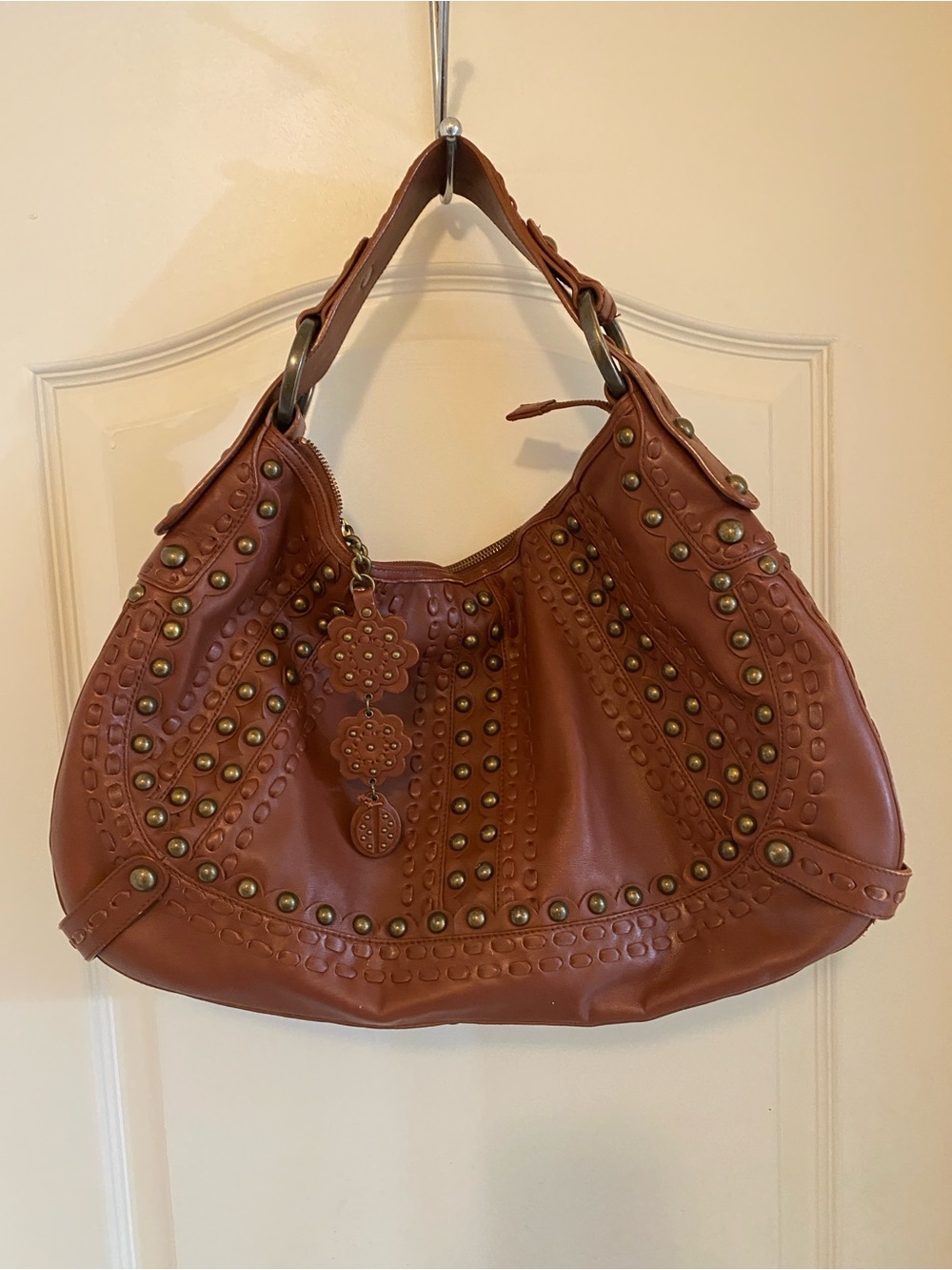 Vintage Isabella Fiore large studded hobo bag reddish brown